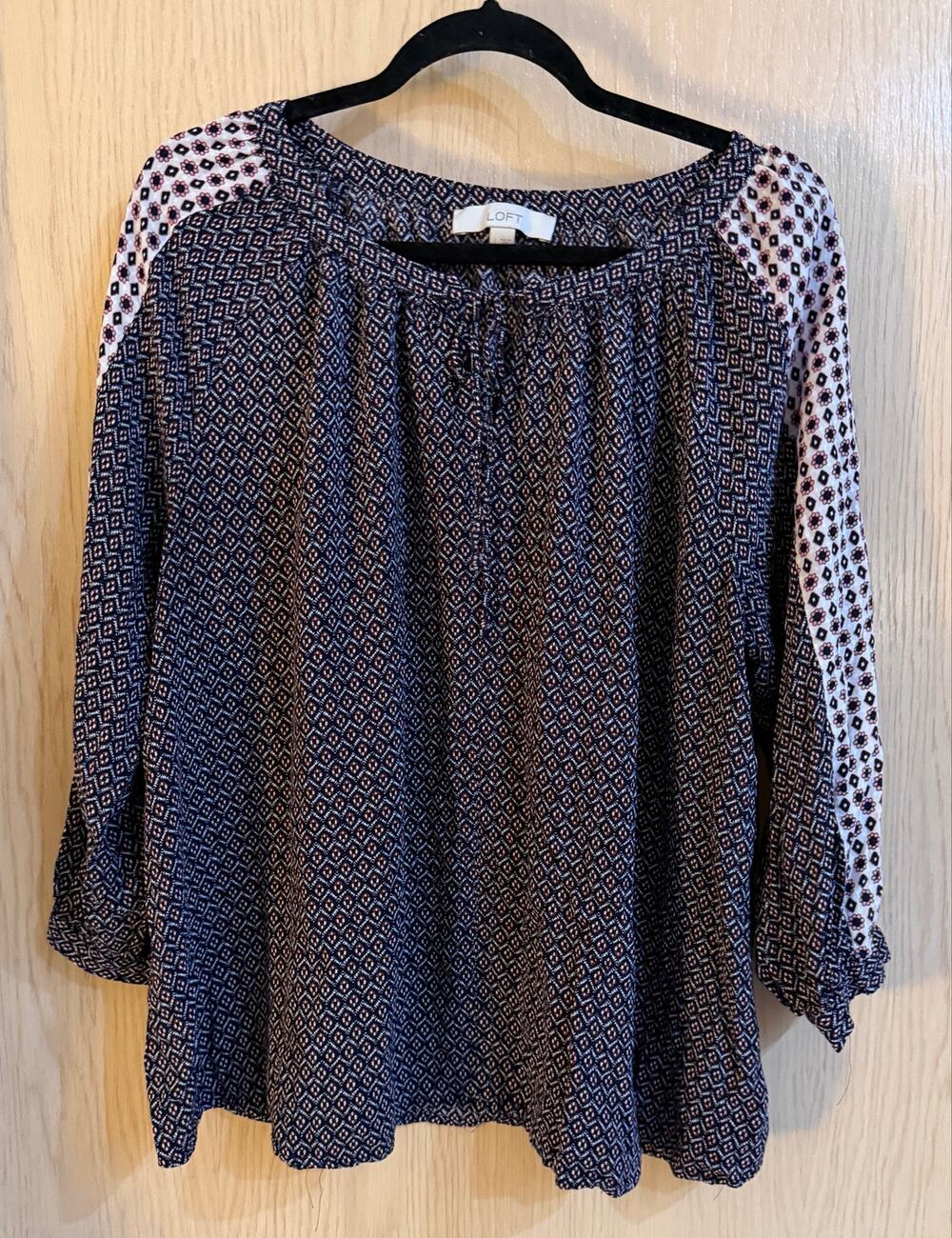 LOFT Mixed Print Peasant Blouse Size Large